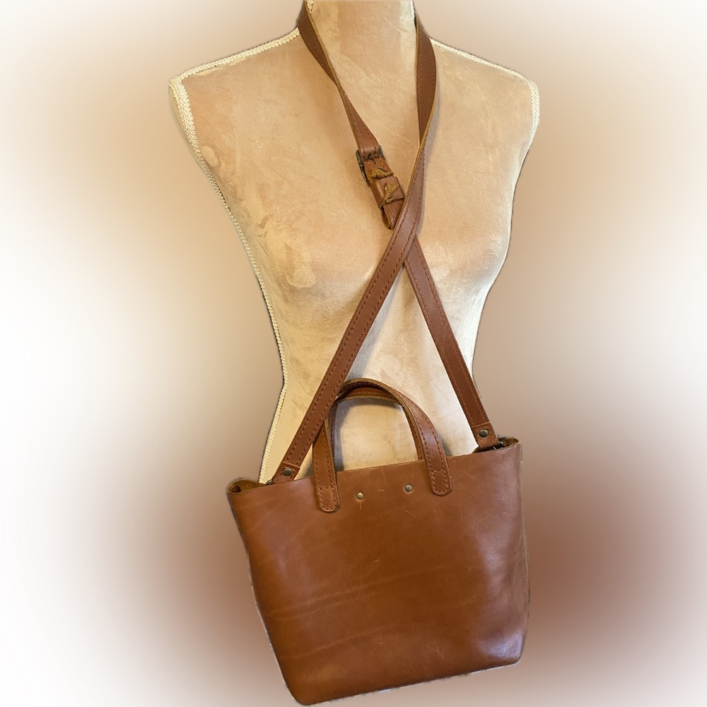 Portland Leather Brown Crossbody Mini Tote - Picture 2 of 5